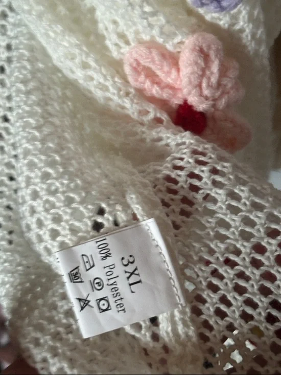 White crochet Cardigan with Multicolor Floral Embroidery - Picture 4 of 4